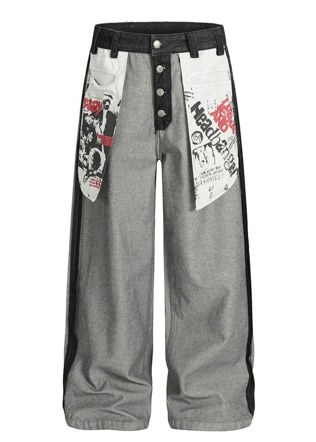 TALKLESSFASHION reversed, wearing large pocket printed jeans