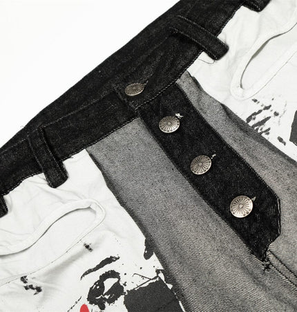 TALKLESSFASHION reversed, wearing large pocket printed jeans