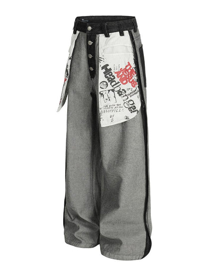 TALKLESSFASHION reversed, wearing large pocket printed jeans