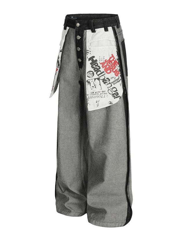 TALKLESSFASHION reversed, wearing large pocket printed jeans