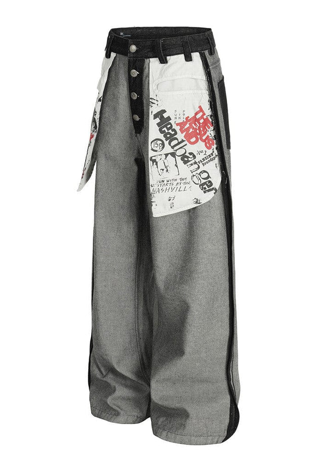 TALKLESSFASHION reversed, wearing large pocket printed jeans