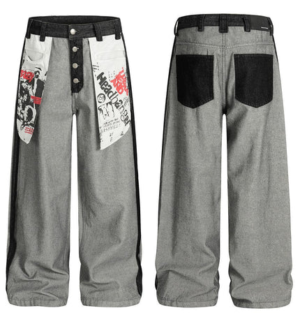 TALKLESSFASHION reversed, wearing large pocket printed jeans