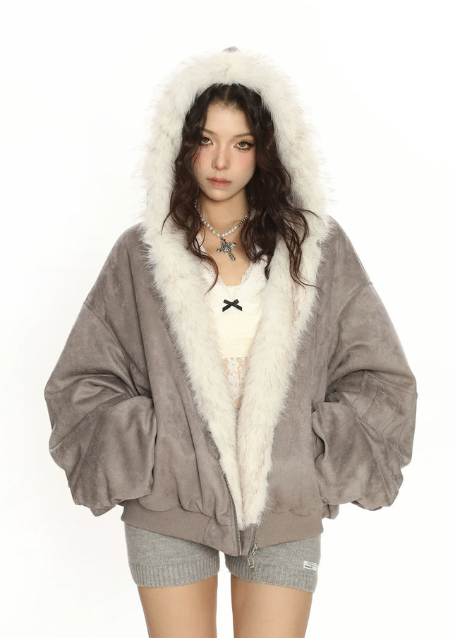 TALKLESSFASHION Reversible Suede Faux Fur Jacket
