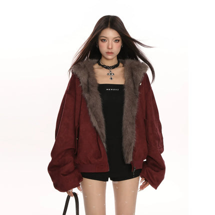 TALKLESSFASHION Reversible Suede Faux Fur Jacket