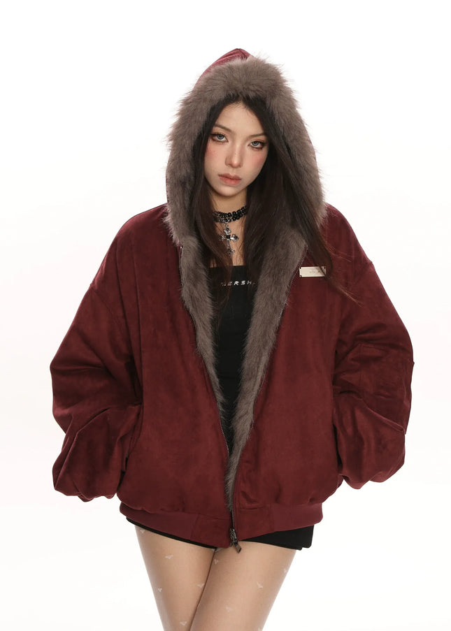 TALKLESSFASHION Reversible Suede Faux Fur Jacket