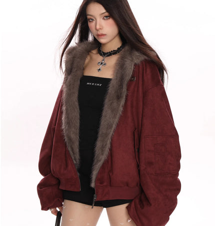 TALKLESSFASHION Reversible Suede Faux Fur Jacket