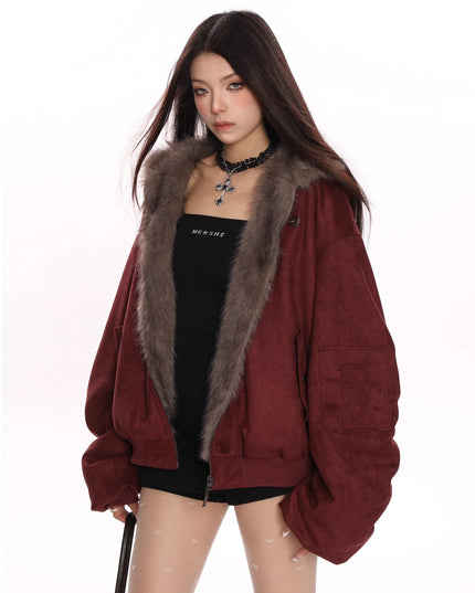 TALKLESSFASHION Reversible Suede Faux Fur Jacket