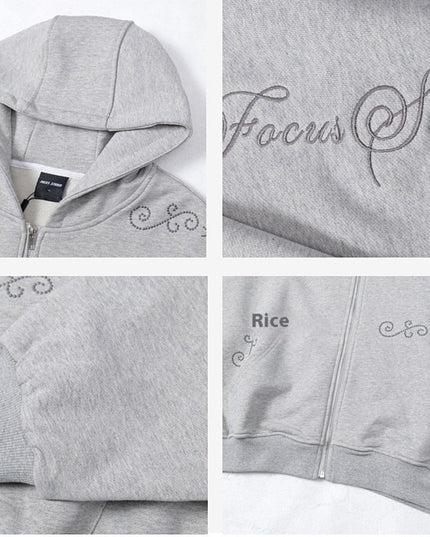 TALKLESSFASHION Rivet Zipper Unisex Hoodie Sweater—2251