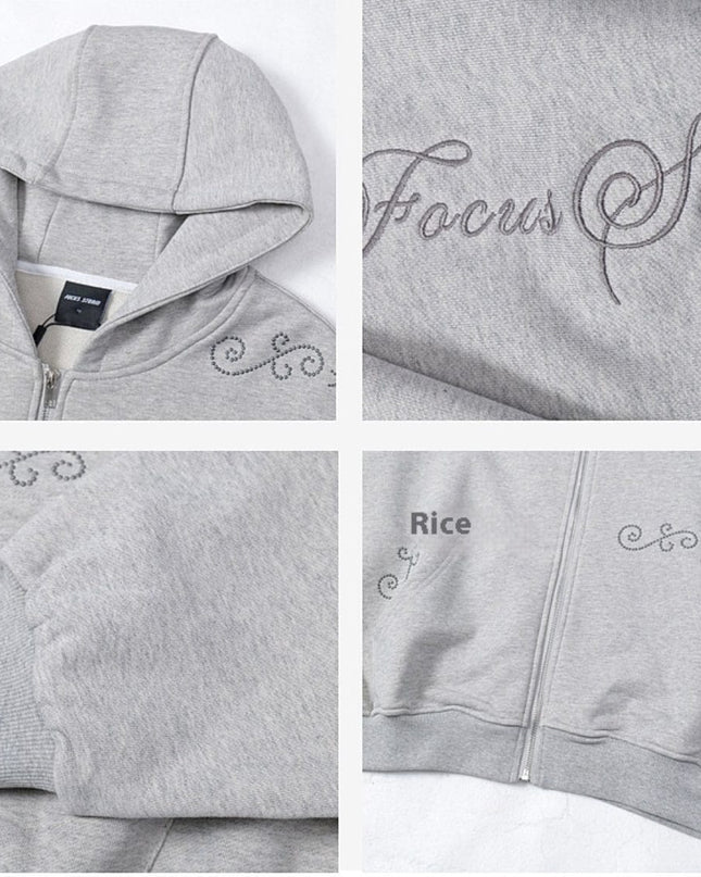 TALKLESSFASHION Rivet Zipper Unisex Hoodie Sweater—2251