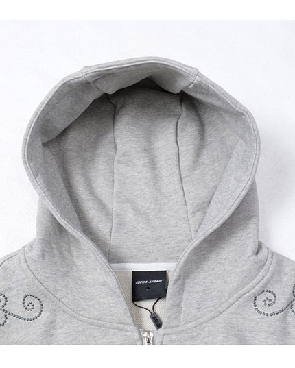 TALKLESSFASHION Rivet Zipper Unisex Hoodie Sweater—2251