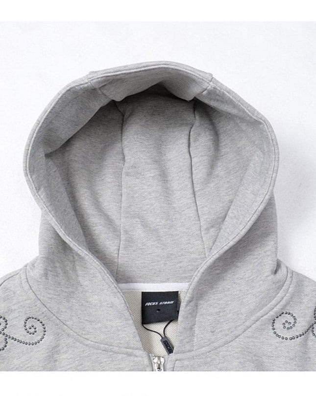 TALKLESSFASHION Rivet Zipper Unisex Hoodie Sweater—2251