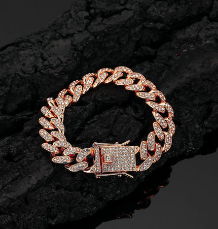 TALKLESSFASHION Rose gold (anklet) 25 cm MS Full Diamond Bracelet 13MM Hip Hop American Hip Street Full Diamond Rap Rap Anklet Cuban Chain Men's Bracelet