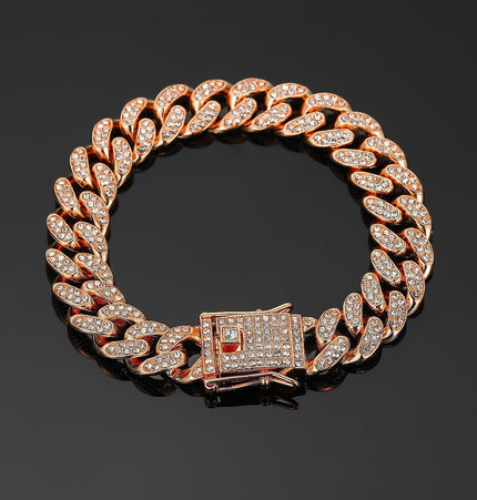 TALKLESSFASHION Rose gold (bracelet) 23 cm MS Full Diamond Bracelet 13MM Hip Hop American Hip Street Full Diamond Rap Rap Anklet Cuban Chain Men's Bracelet