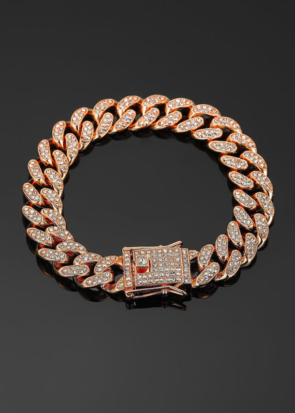 THETLSTUDIO Rose gold (bracelet) 23 cm MS Full Diamond Bracelet 13MM Hip Hop American Hip Street Full Diamond Rap Rap Anklet Cuban Chain Men's Bracelet