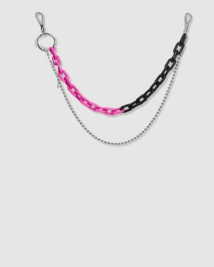 TALKLESSFASHION Rose Red and Black Color-Blocked Double Chain (No Scarf)) hip hop pants chain accessoriesins