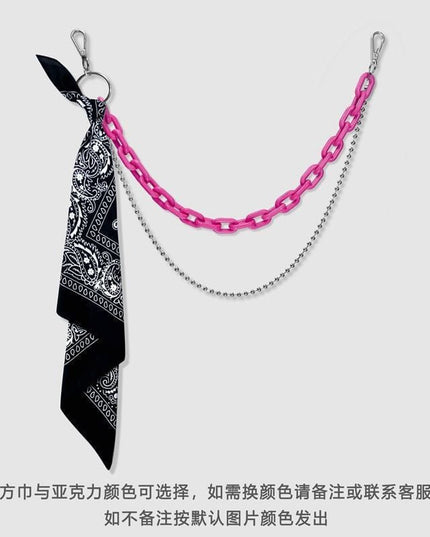 TALKLESSFASHION Rose red double chain + black scarf hip hop pants chain accessoriesins