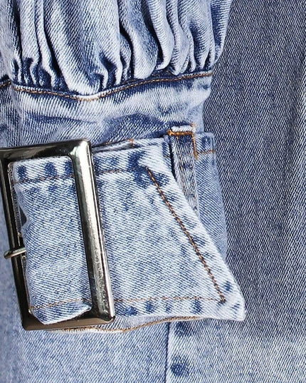 TALKLESSFASHION Ruffled Denim Long Trench Coat
