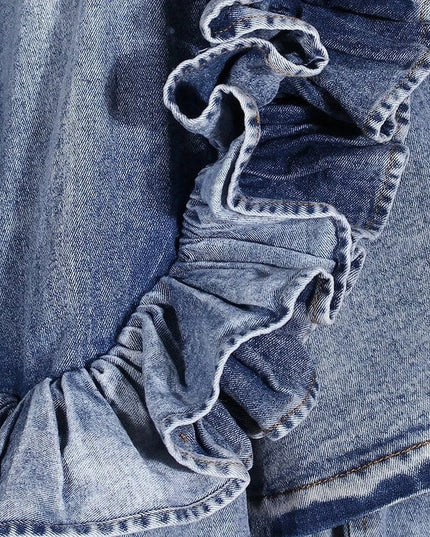 TALKLESSFASHION Ruffled Denim Long Trench Coat