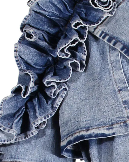 TALKLESSFASHION Ruffled Denim Long Trench Coat