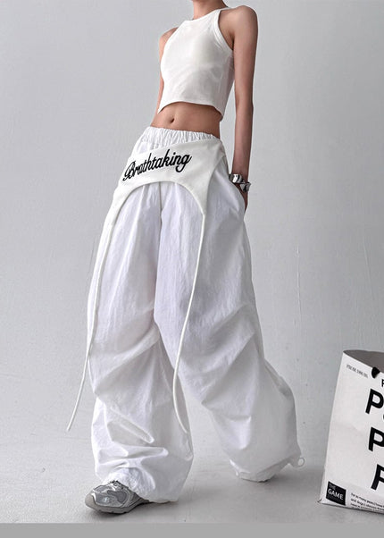 THETLSTUDIO S / 1268 Slacks - White American trend wide-leg pants, women's butt curtain layered strap-on design, hip-hop jazz retro casual loose scimitar pants trend