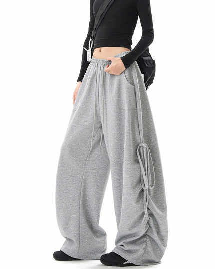 TALKLESSFASHION S / 5334 Slacks American lazy and loose streamer strappy gray sweatpants hot girl jazz dance hip hop loose straight scimitar pants
