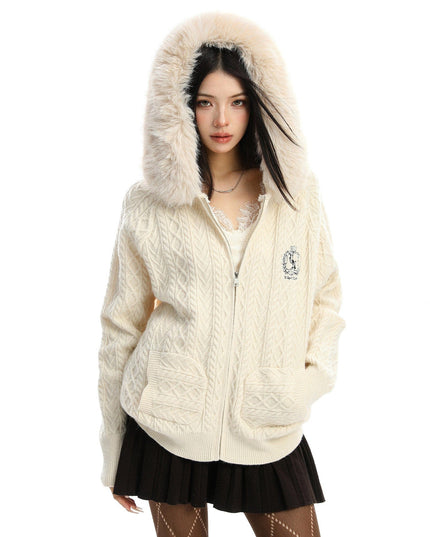 TALKLESSFASHION S / apricot BIGGOLD Christmas and New Year fur collar hooded red sweater women's autumn and winter atmosphere warm knitted cardigan top