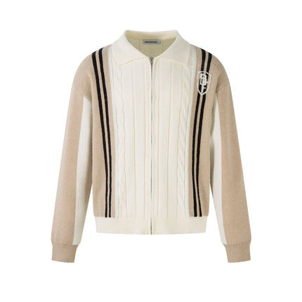 TALKLESSFASHION S / apricot Jiayiku men's clothing 2025 autumn new Korean lazy campus style striped knitwear motorcycle sweater base layer
