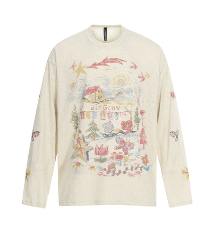 THETLSTUDIO S / apricot Jiayiku's 2026 spring/summer new printed T-shirt long-sleeved American trendy brand personalized graffiti color sports base shirt