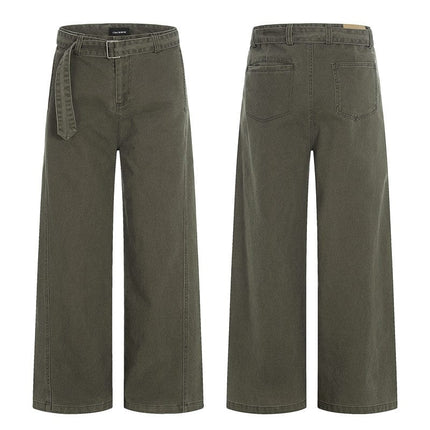 TALKLESSFASHION S / Army Green CK6919 GXFortune American Vintage Design Straight Slacks Men's and Women's Cleanfit slimming wide-leg jeans