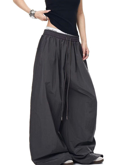 TALKLESSFASHION S / B3079 Slacks - Grey Drawstring pleats, quick-drying paratrooper pants, women's summer loose drape, wide-leg pants, hip-hop, American vintage jazz dance, scimitar pants