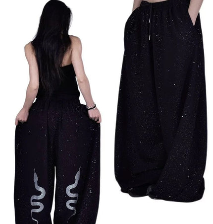THETLSTUDIO S / B3089 Slacks American hot diamond sprinkled sparkling snake print glitter pants women's loose street dance jazz jzza casual sports sweatpants
