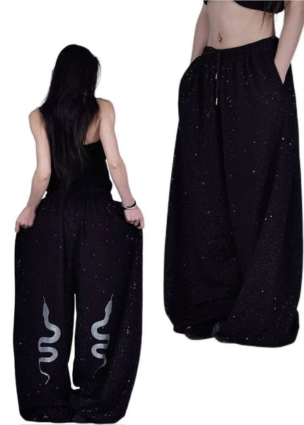 THETLSTUDIO S / B3089 Slacks American hot diamond sprinkled sparkling snake print glitter pants women's loose street dance jazz jzza casual sports sweatpants