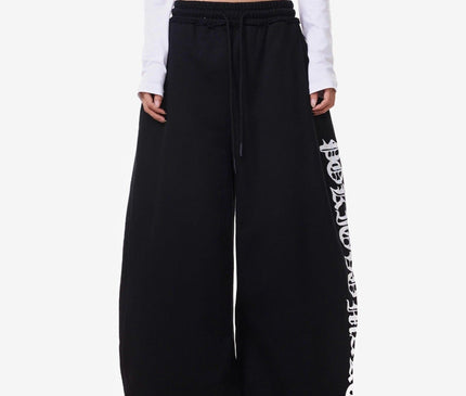 TALKLESSFASHION S / B3108 Slacks - Black Vintage American Letter Print Scimitar Sweatpants Women's Trendy Sports Jazz Dance Street Loose Drape Wide-leg Pants