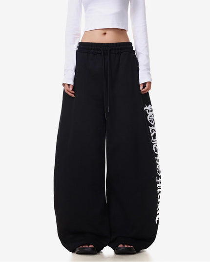 TALKLESSFASHION S / B3108 Slacks - Black Vintage American Letter Print Scimitar Sweatpants Women's Trendy Sports Jazz Dance Street Loose Drape Wide-leg Pants