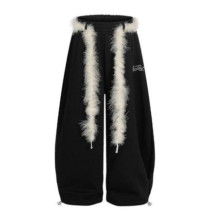 THETLSTUDIO S / B3123 Slacks - Black Retro plush belt sweatpants, women's casual loose wide-legged dancing, lazy wind, mopping the floor, slimming jazz style scimitar pants