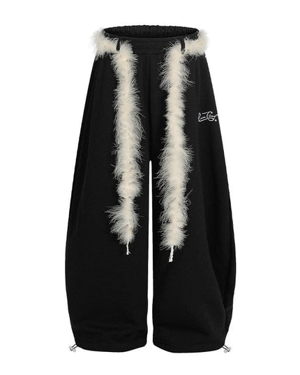 TALKLESSFASHION S / B3123 Slacks - Black Retro plush belt sweatpants, women's casual loose wide-legged dancing, lazy wind, mopping the floor, slimming jazz style scimitar pants