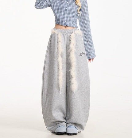 THETLSTUDIO S / B3123 Slacks - Grey Retro plush belt sweatpants, women's casual loose wide-legged dancing, lazy wind, mopping the floor, slimming jazz style scimitar pants