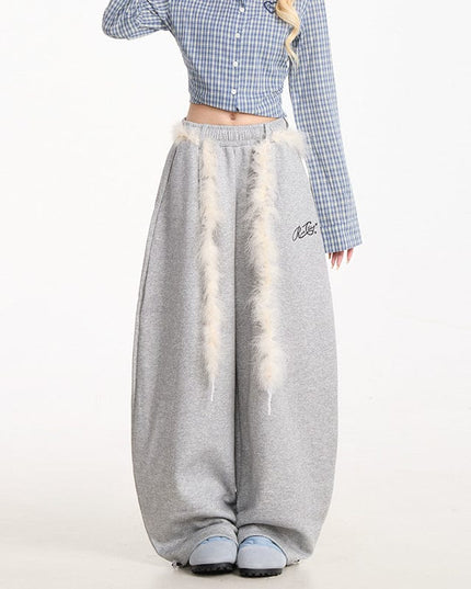 TALKLESSFASHION S / B3123 Slacks - Grey Retro plush belt sweatpants, women's casual loose wide-legged dancing, lazy wind, mopping the floor, slimming jazz style scimitar pants