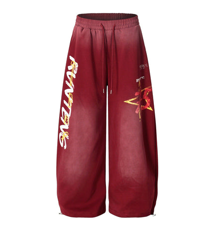 THETLSTUDIO S / B3137 Slacks - Red European and American vintage graffiti hot girl style star letter print washed gradient sweatpants women's autumn jazz dance scimitar pants