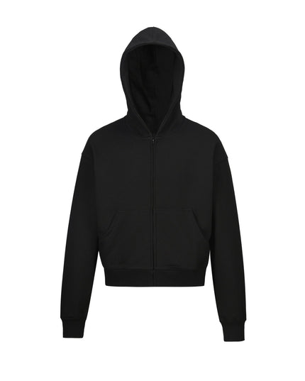 TALKLESSFASHION S / black 0036 American retro trend men's and women's high street version design solid color men's zipper short and wide hooded sweatshirt