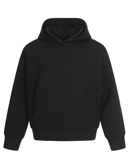 TALKLESSFASHION S / black 0273 American retro high-end neutral solid color simple design heavy men's short and wide hooded sweatshirt