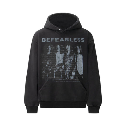 TALKLESSFASHION S / black 2018 American retro trend heavy compound washed character pattern design men's hooded loose hooded sweatshirt