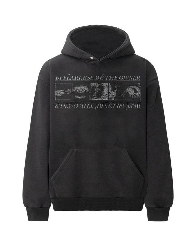 TALKLESSFASHION S / black 2019 American retro trend heavy compound wash abstract pattern design men's hooded loose hooded sweatshirt