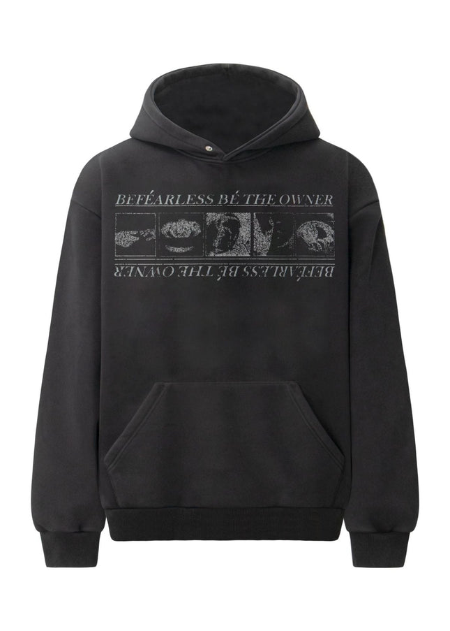 TALKLESSFASHION S / black 2019 American retro trend heavy compound wash abstract pattern design men's hooded loose hooded sweatshirt