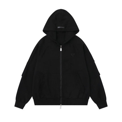 TALKLESSFASHION S / black 25010 Retro High-End Neutral Trend Solid Color Deconstructed Jacket Design Men's Loose Cardigan Hooded Sweatshirt