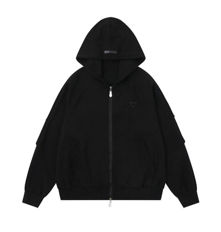THETLSTUDIO S / black 25010 Retro High-End Neutral Trend Solid Color Deconstructed Jacket Design Men's Loose Cardigan Hooded Sweatshirt