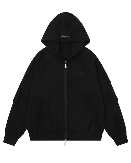 TALKLESSFASHION S / black 25010 Retro High-End Neutral Trend Solid Color Deconstructed Jacket Design Men's Loose Cardigan Hooded Sweatshirt