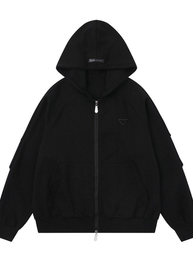 TALKLESSFASHION S / black 25010 Retro High-End Neutral Trend Solid Color Deconstructed Jacket Design Men's Loose Cardigan Hooded Sweatshirt