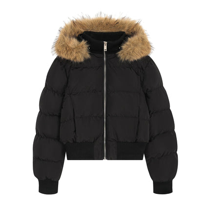 TALKLESSFASHION S / black American Fur Collar Cropped Puffer