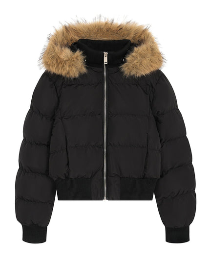 TALKLESSFASHION S / black American Fur Collar Cropped Puffer